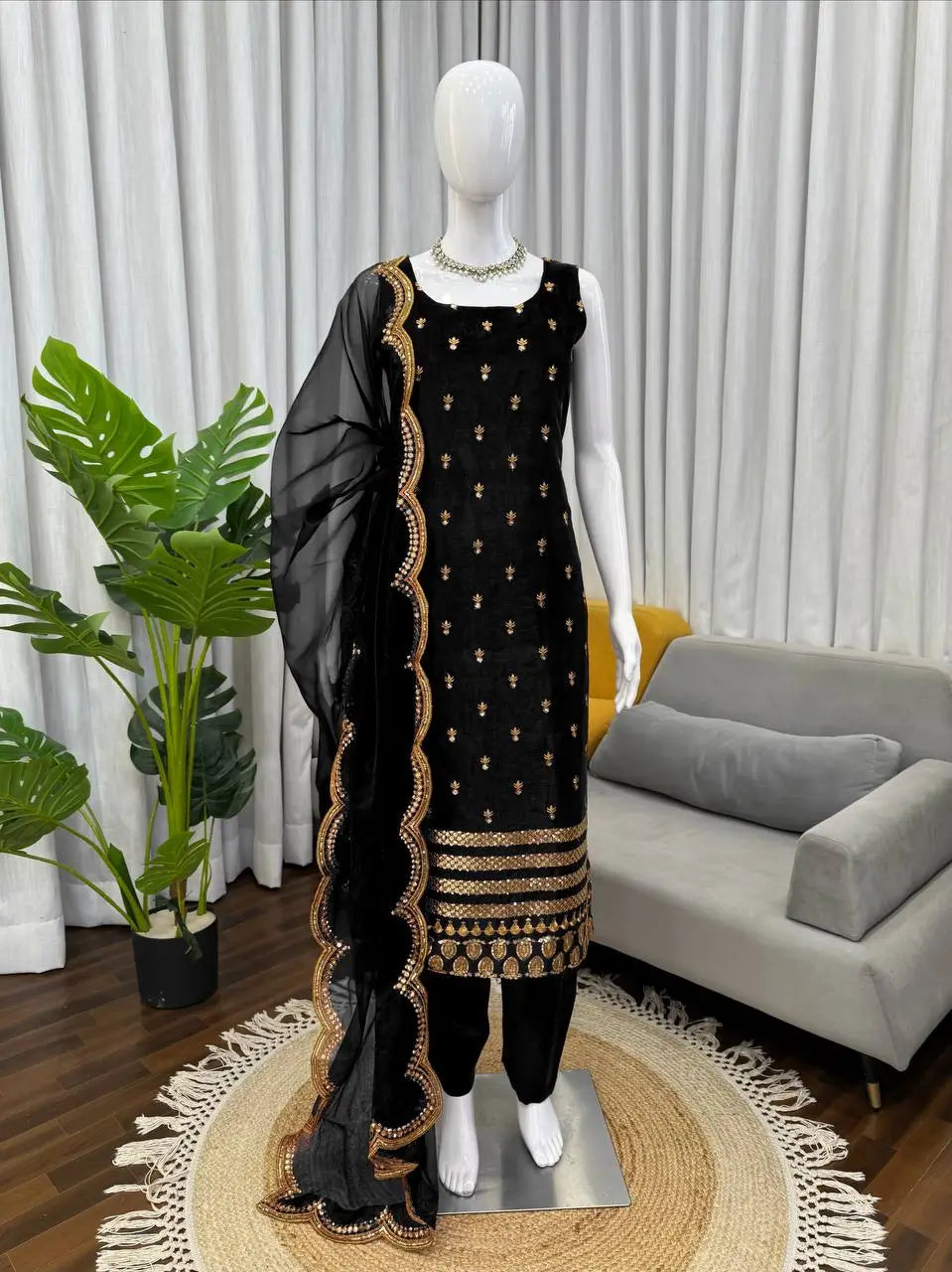 Elegant Zari Embroidered Straight Suit Set for Festive and Party Wear