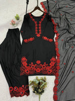 Elegant black Embroidered Crepe Silk Suit Set for Festive and Party Wear