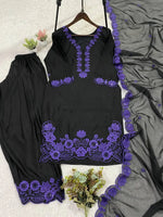 Elegant black Embroidered Crepe Silk Suit Set for Festive and Party Wear
