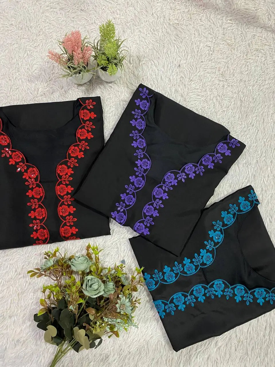 Elegant black Embroidered Crepe Silk Suit Set for Festive and Party Wear