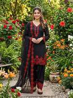 Elegant black Embroidered Crepe Silk Suit Set for Festive and Party Wear