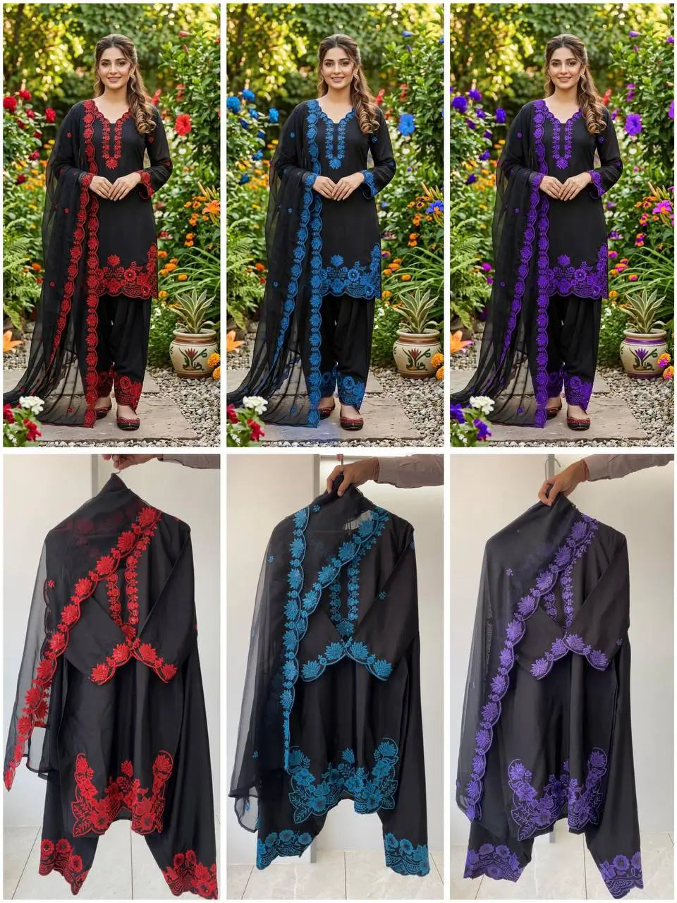 Elegant black Embroidered Crepe Silk Suit Set for Festive and Party Wear
