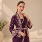 Wine Crepe Satin Saree with Embroidered Jacket