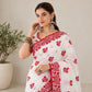 White Red Crinkle Silk Saree for Durga Puja Special