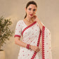 White Red Crinkle Silk Saree for Durga Puja