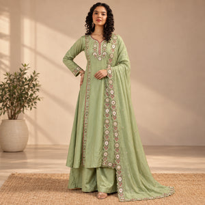 Mul Chanderi Embroidered Kurta Palazzo Set