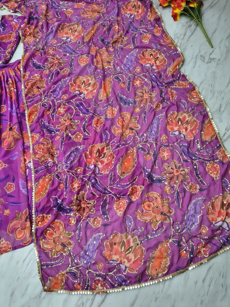 Embellished Floral Georgette Lehenga Set