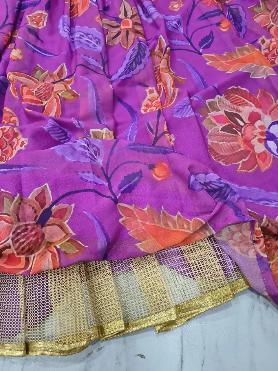 Embellished Floral Georgette Lehenga Set