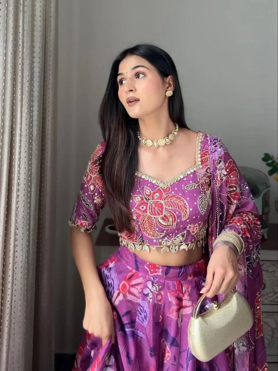 Embellished Floral Georgette Lehenga Set