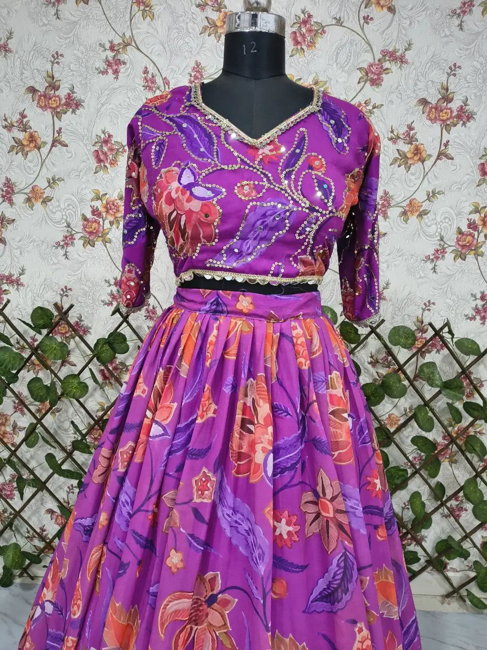 Embellished Floral Georgette Lehenga Set