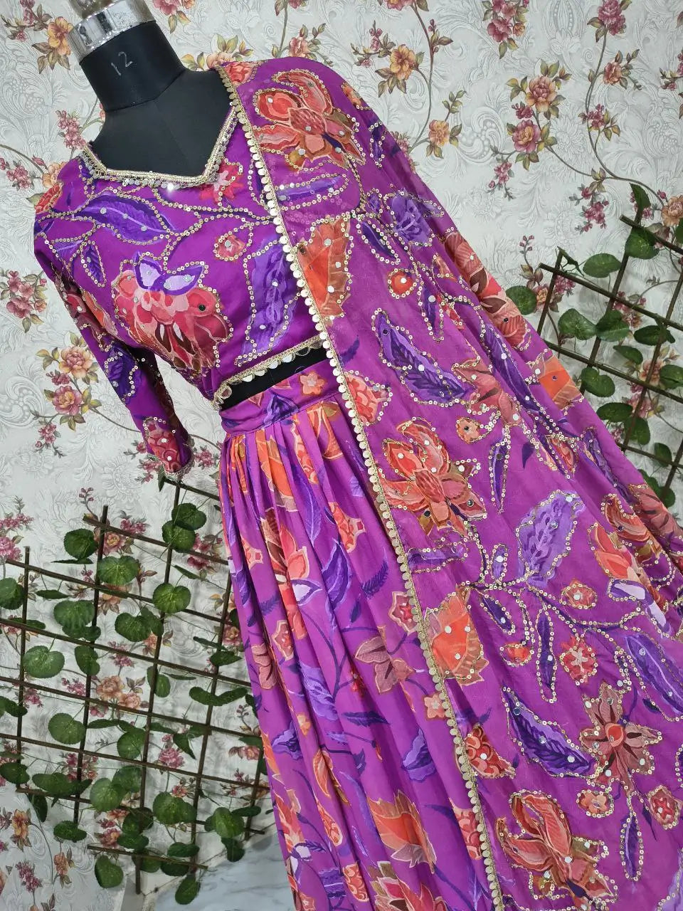 Embellished Floral Georgette Lehenga Set