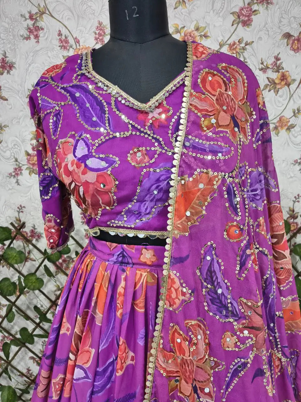 Embellished Floral Georgette Lehenga Set