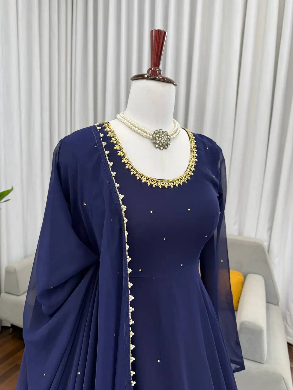 Embellished Georgette Gown Set with Dupatta