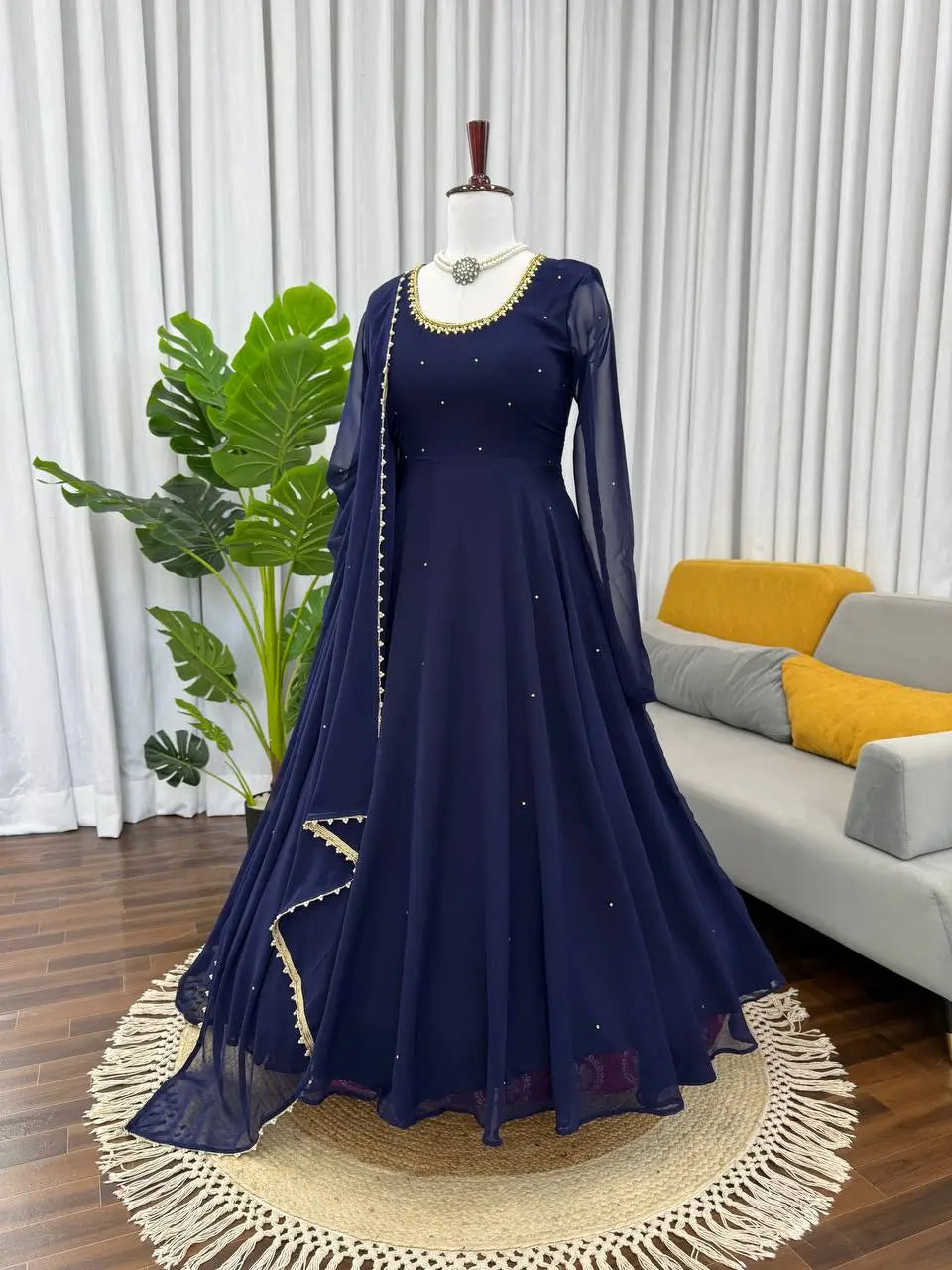 Embellished Georgette Gown Set with Dupatta