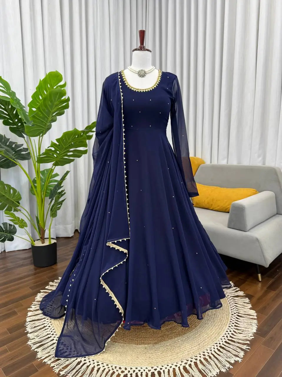 Embellished Georgette Gown Set with Dupatta
