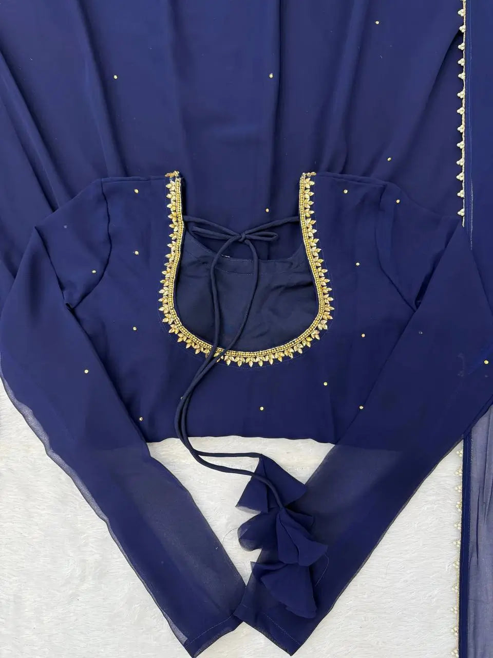 Embellished Georgette Gown Set with Dupatta