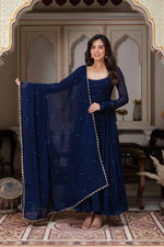 Embellished Georgette Gown Set with Dupatta