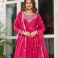 Embroidered American Silk Anarkali Gown Set with Dupatta and Pant