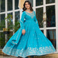 Embroidered American Silk Anarkali Gown Set with Dupatta and Pant
