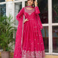 Embroidered American Silk Anarkali Gown Set with Dupatta and Pant