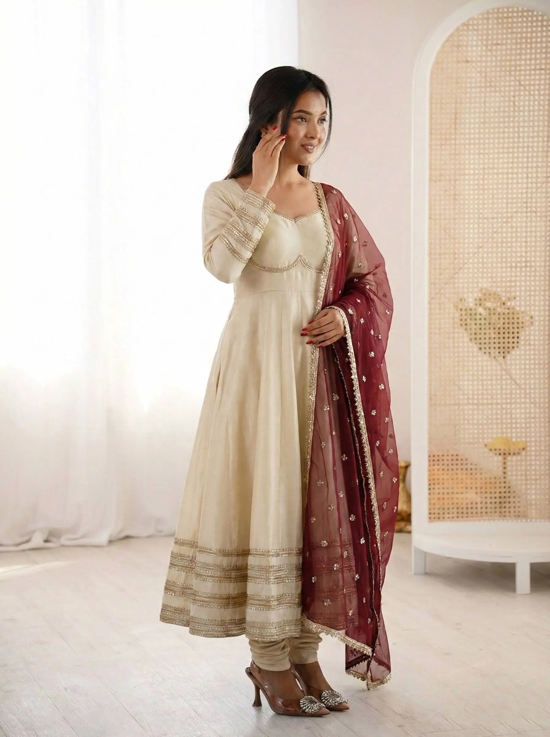Embroidered Anarkali Gown Set