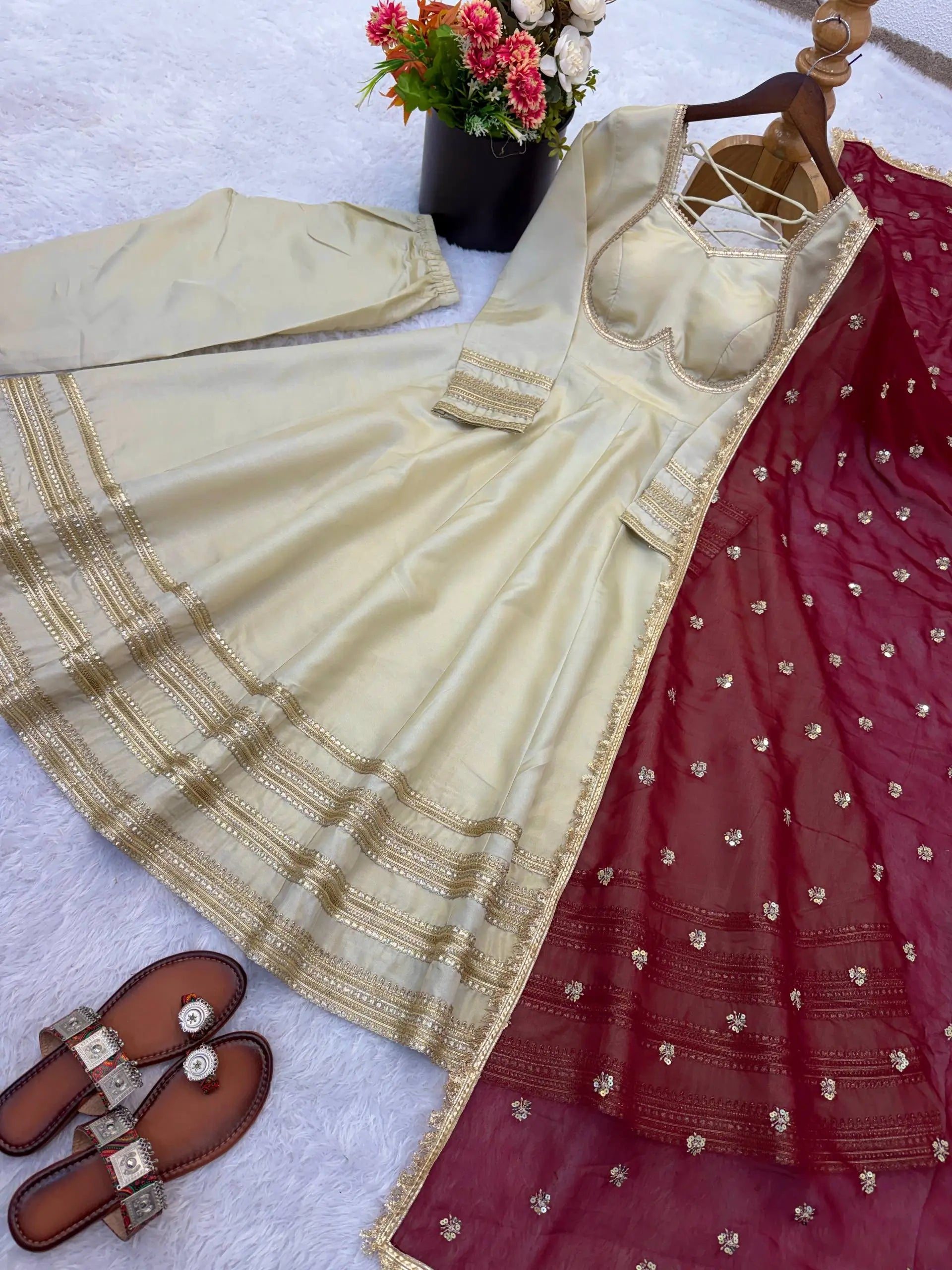 Embroidered Anarkali Gown Set