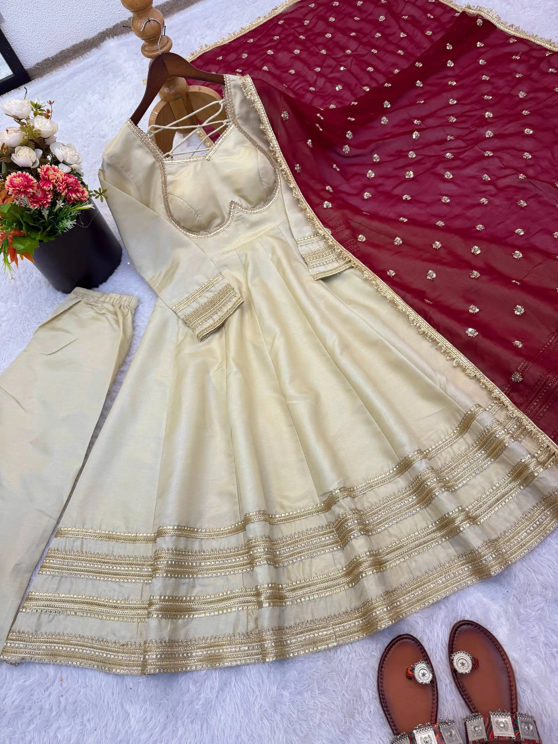 Embroidered Anarkali Gown Set