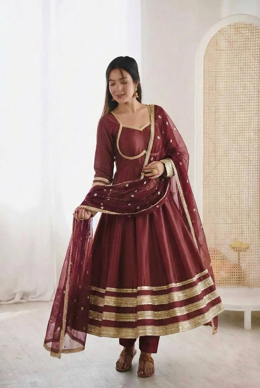 Embroidered Anarkali Gown Set