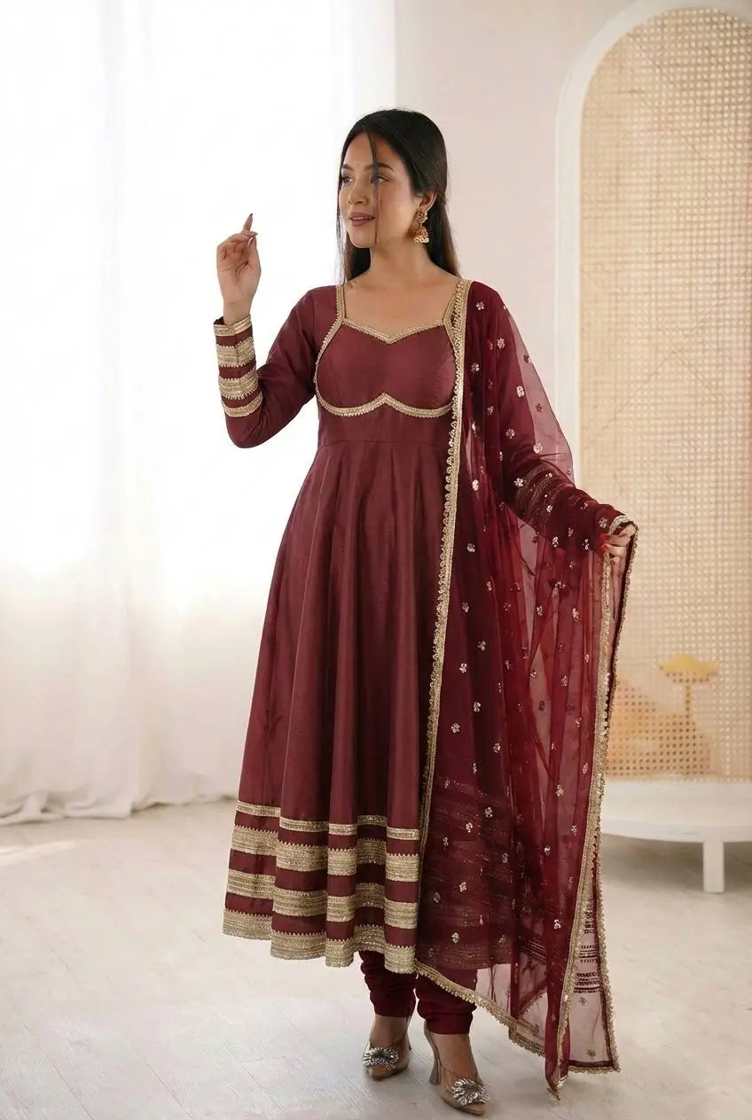 Embroidered Anarkali Gown Set