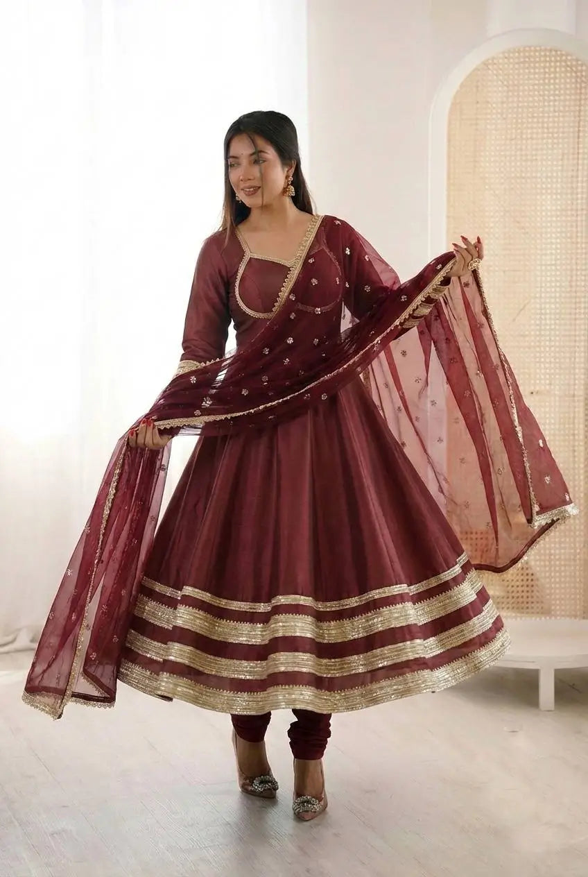 Embroidered Anarkali Gown Set