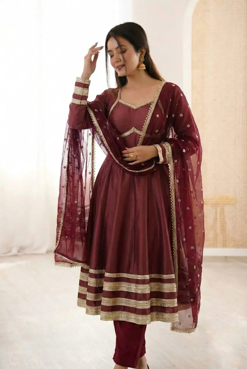 Embroidered Anarkali Gown Set