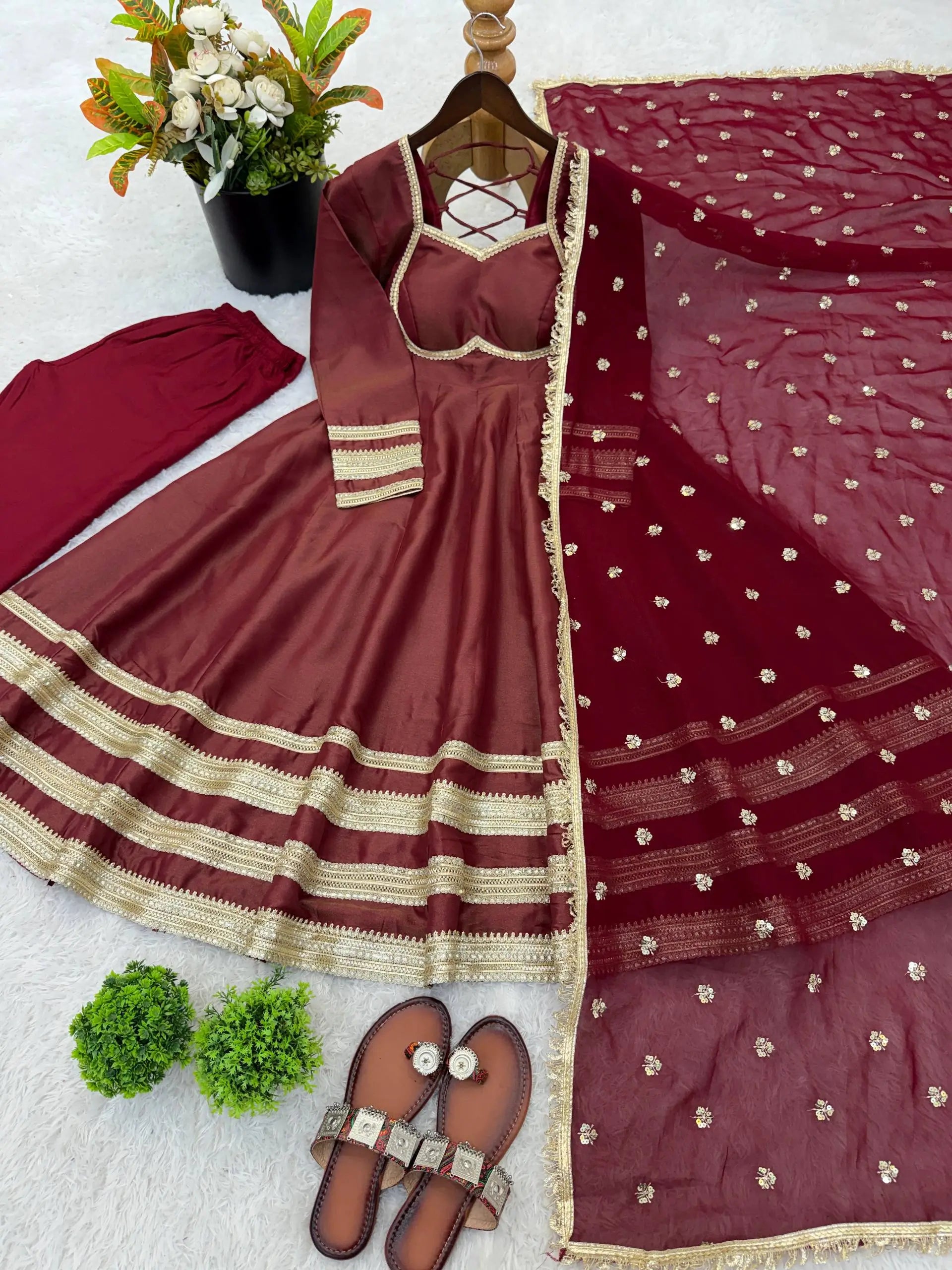 Embroidered Anarkali Gown Set