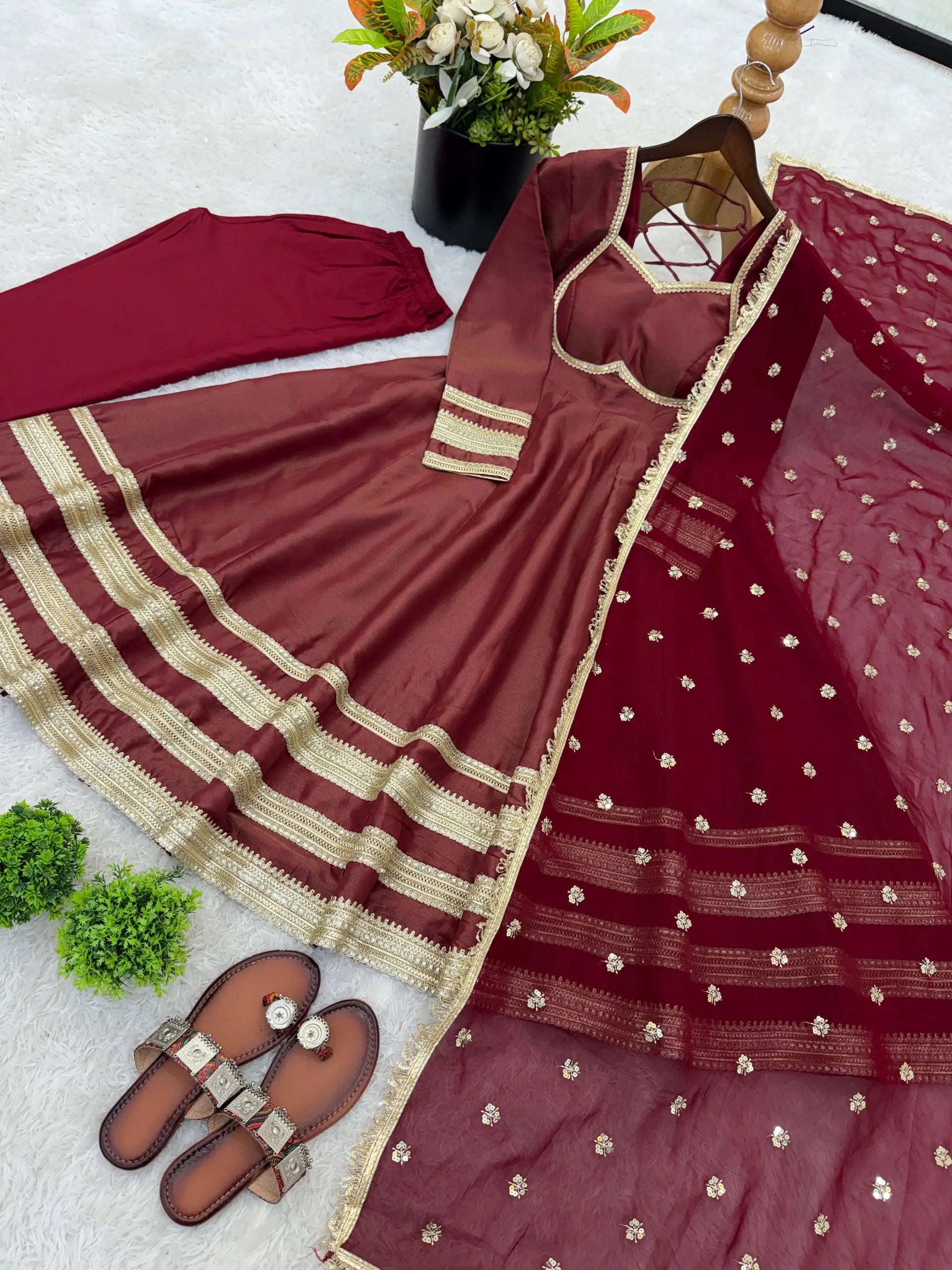 Embroidered Anarkali Gown Set
