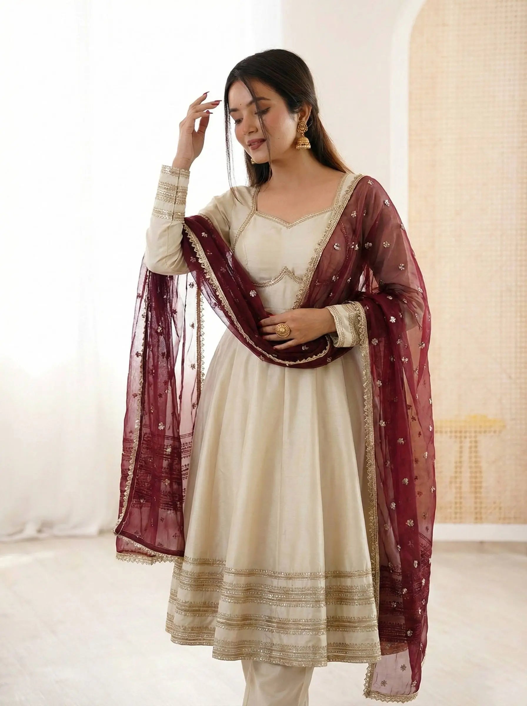 Embroidered Anarkali Gown Set