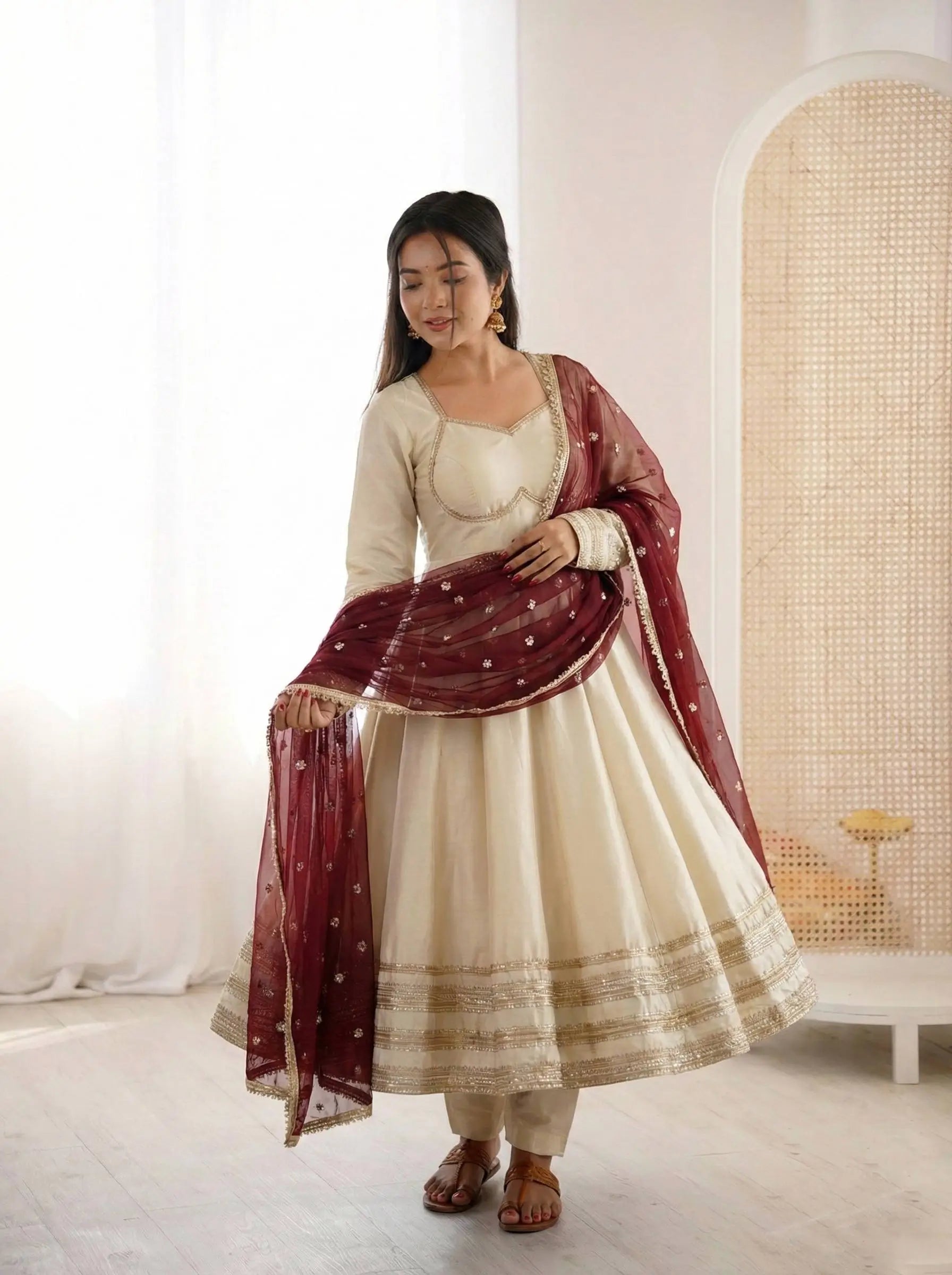 Embroidered Anarkali Gown Set
