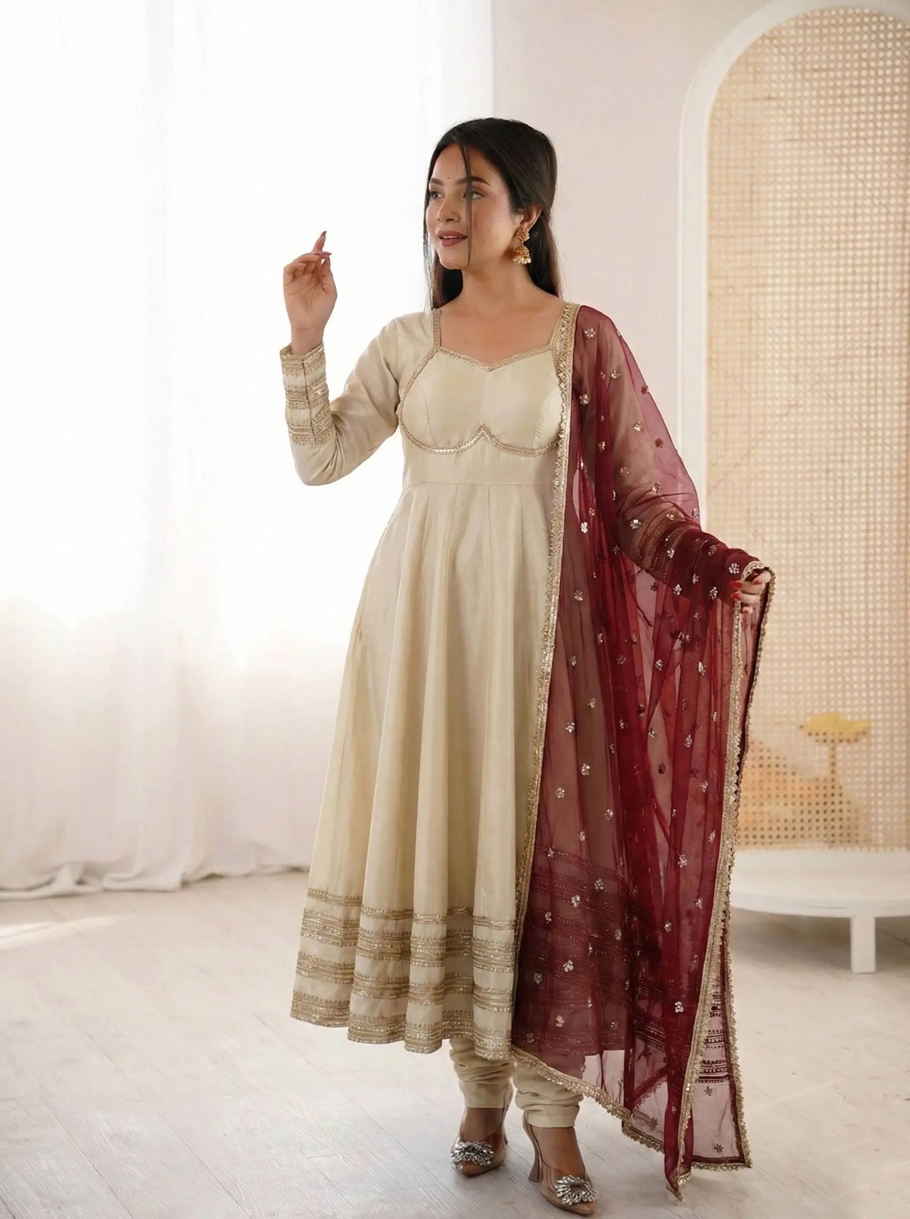 Embroidered Anarkali Gown Set