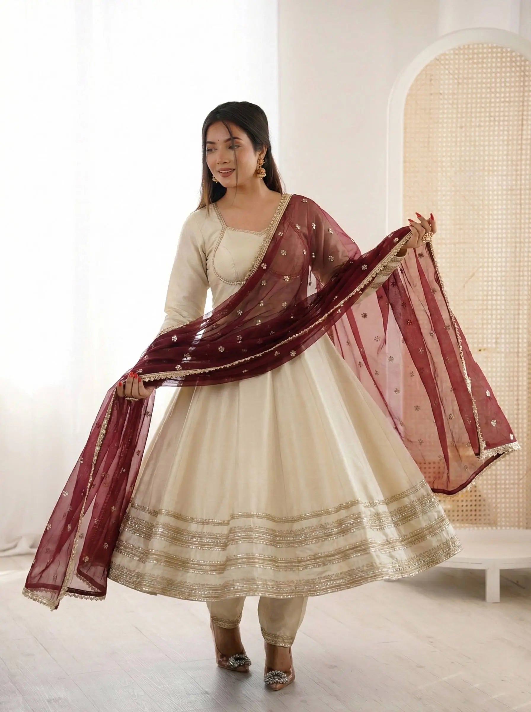 Embroidered Anarkali Gown Set