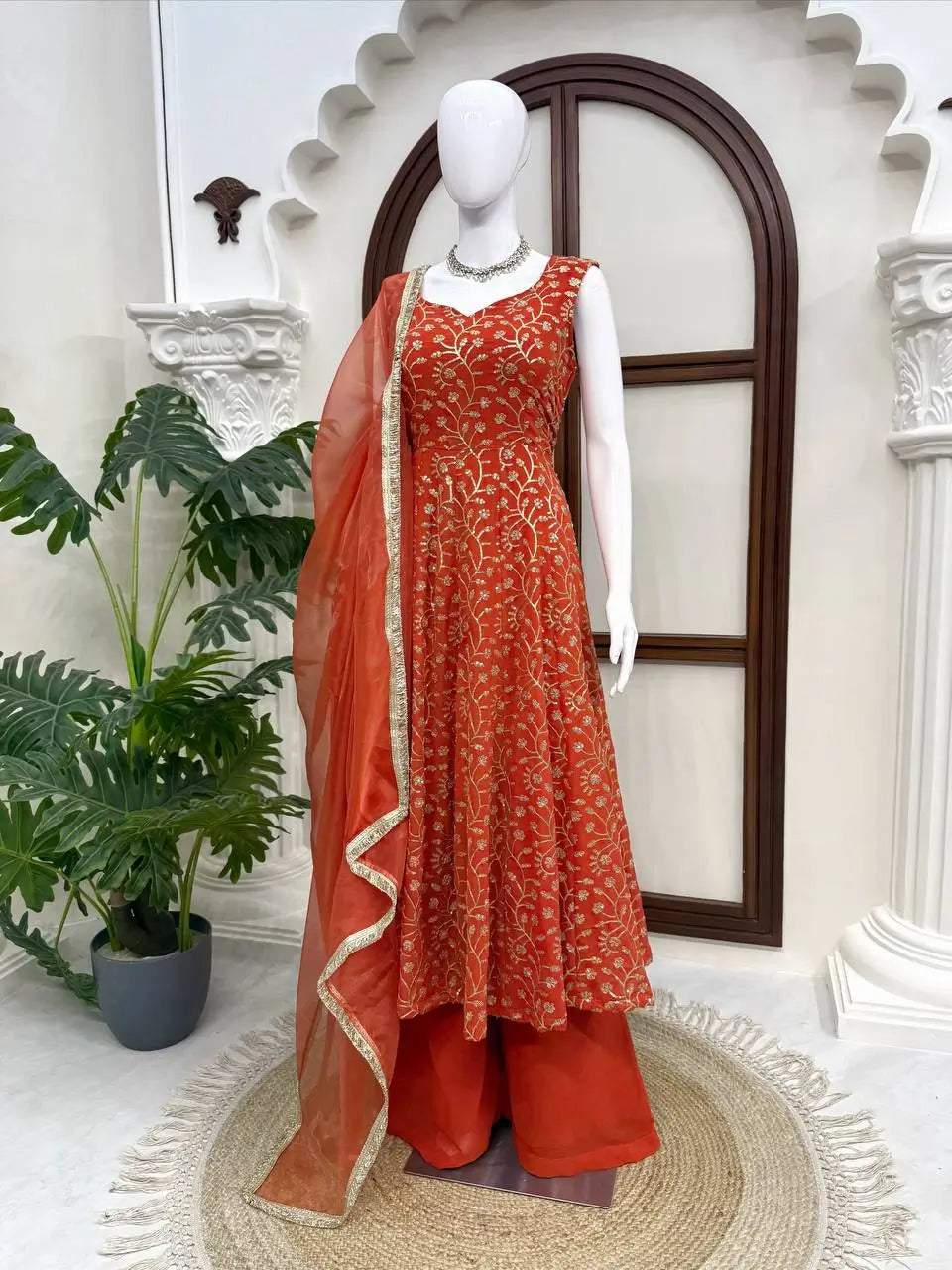 Embroidered Anarkali Gown Set for Festive and Wedding Occasions