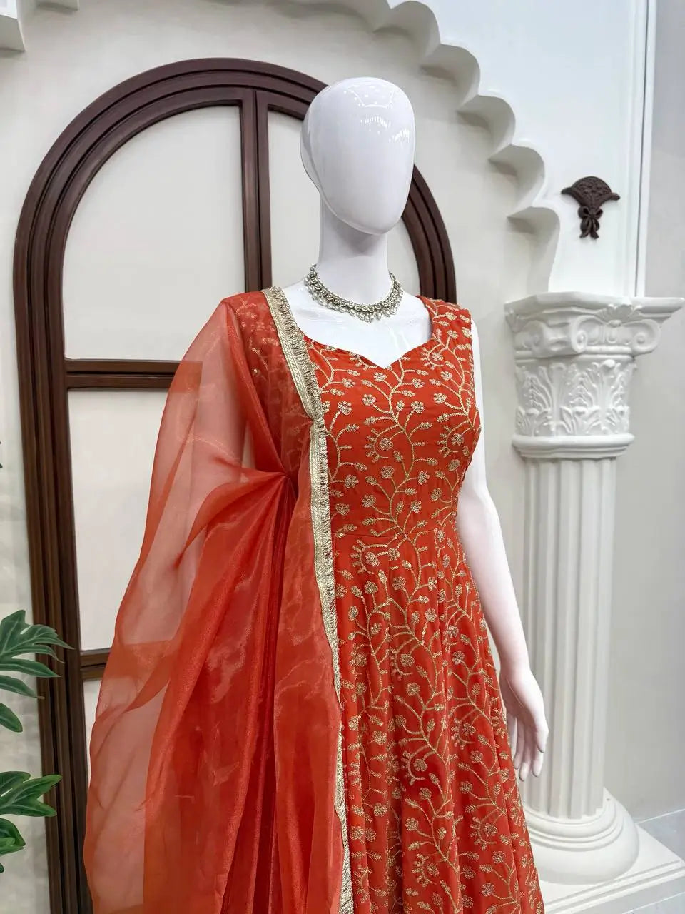 Embroidered Anarkali Gown Set for Festive and Wedding Occasions
