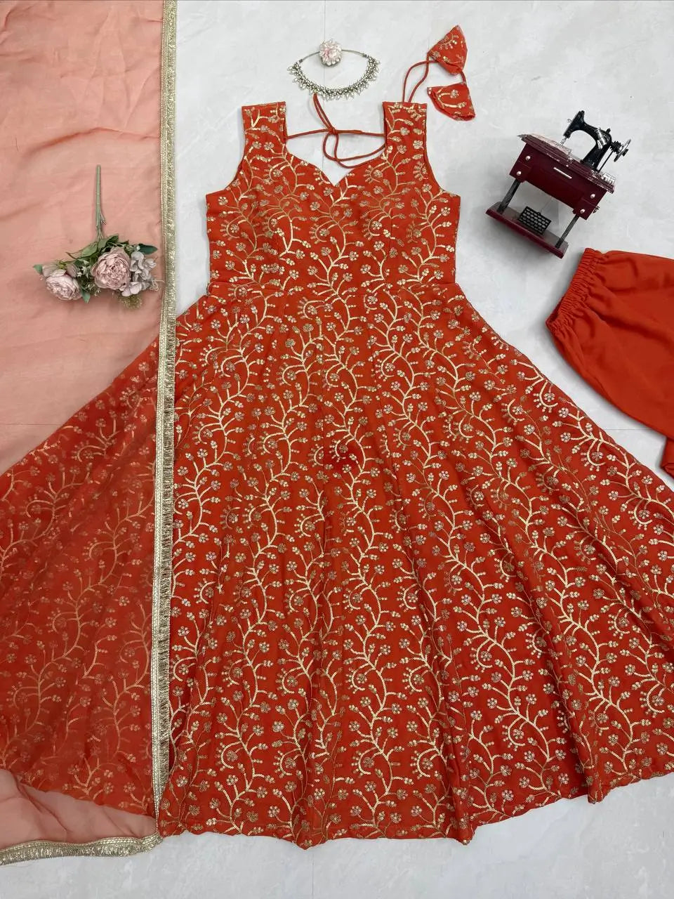 Embroidered Anarkali Gown Set for Festive and Wedding Occasions