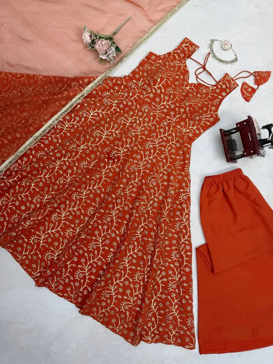 Embroidered Anarkali Gown Set for Festive and Wedding Occasions