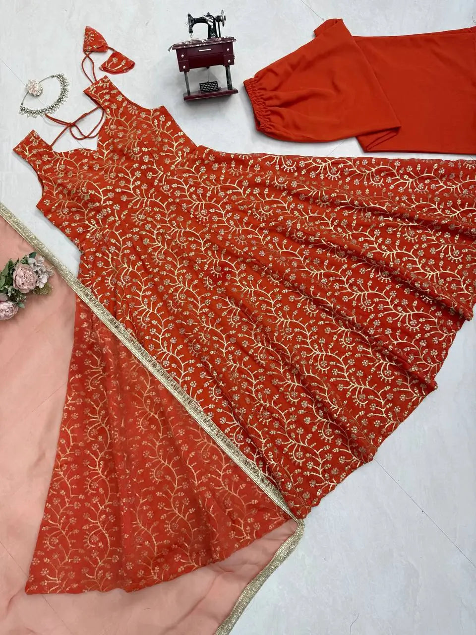 Embroidered Anarkali Gown Set for Festive and Wedding Occasions