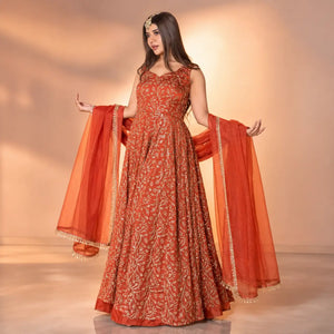 Embroidered Anarkali Gown Set for Festive and Wedding Occasions