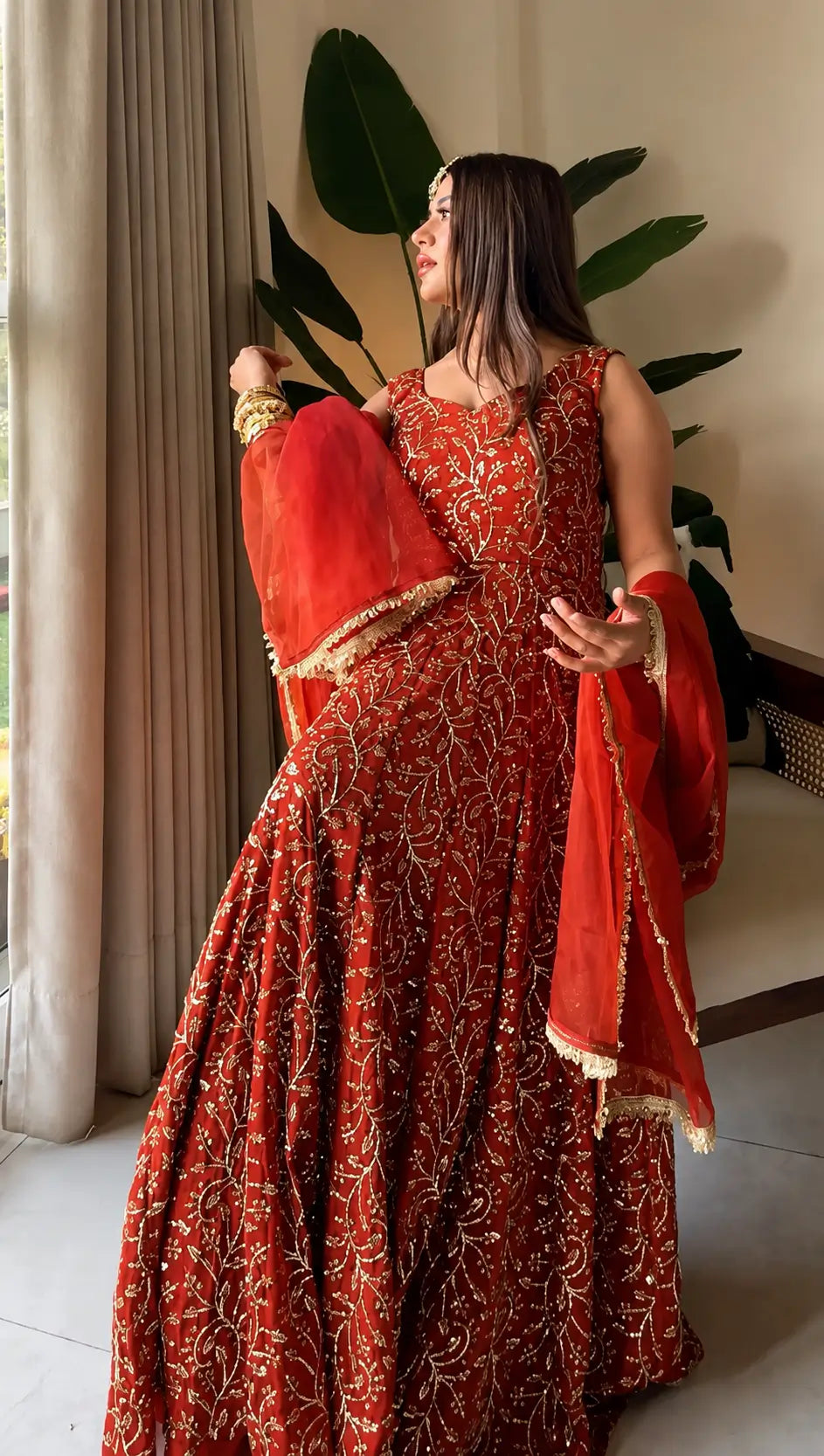 Embroidered Anarkali Gown Set for Festive and Wedding Occasions