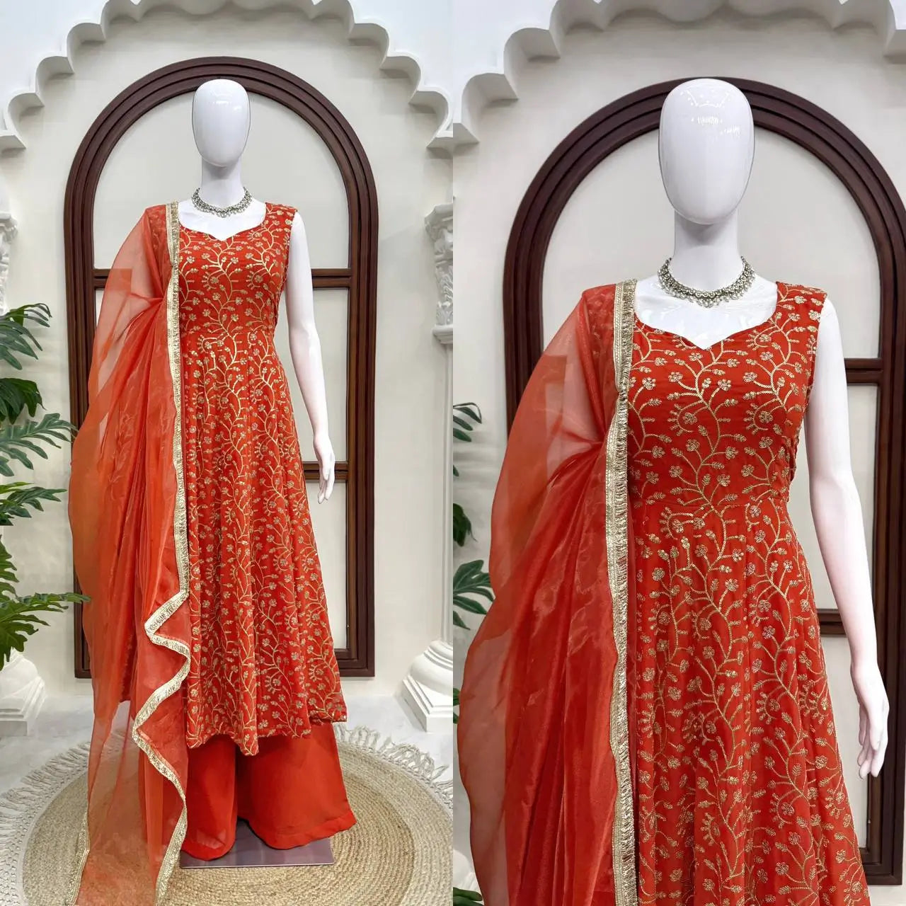 Embroidered Anarkali Gown Set for Festive and Wedding Occasions