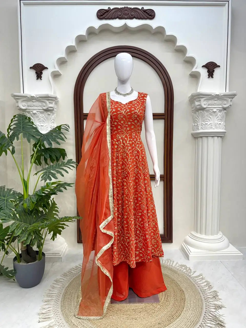Embroidered Anarkali Gown Set for Festive and Wedding Occasions