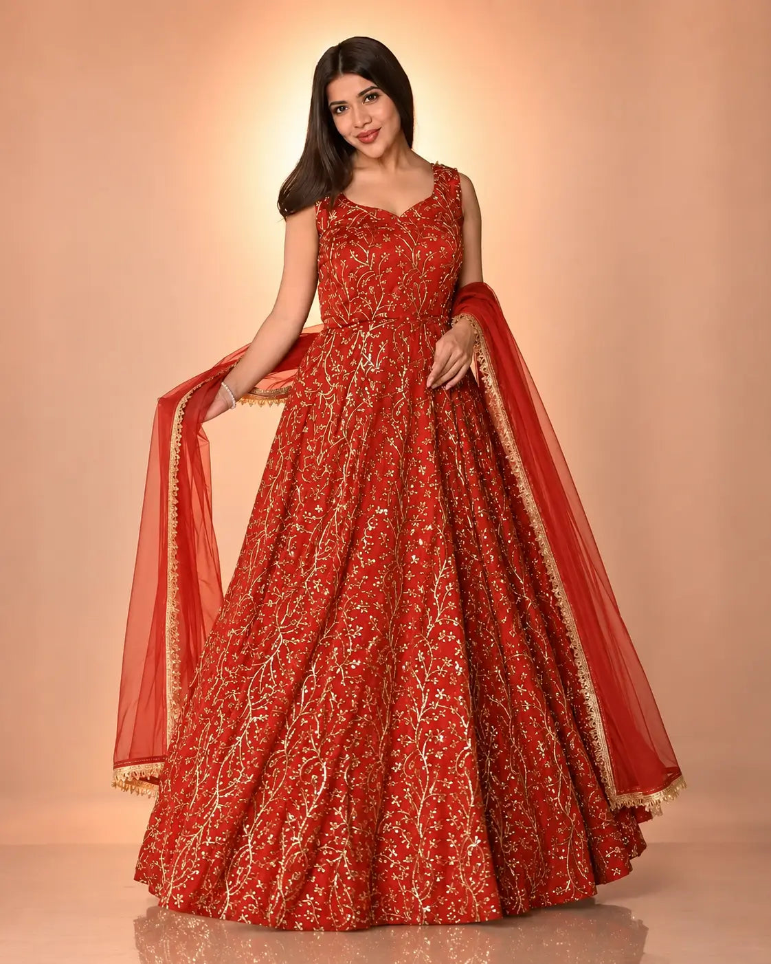 Embroidered Anarkali Gown Set for Festive and Wedding Occasions