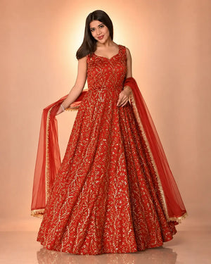 Embroidered Anarkali Gown Set for Festive and Wedding Occasions