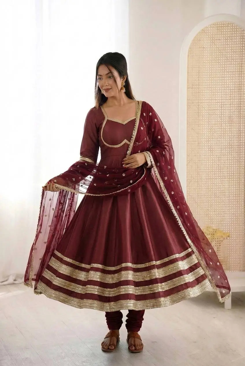 Embroidered Anarkali Gown Set