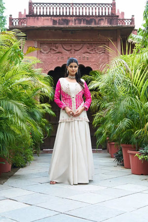 Embroidered Bandhej Koti with Choli and Palazzo Set